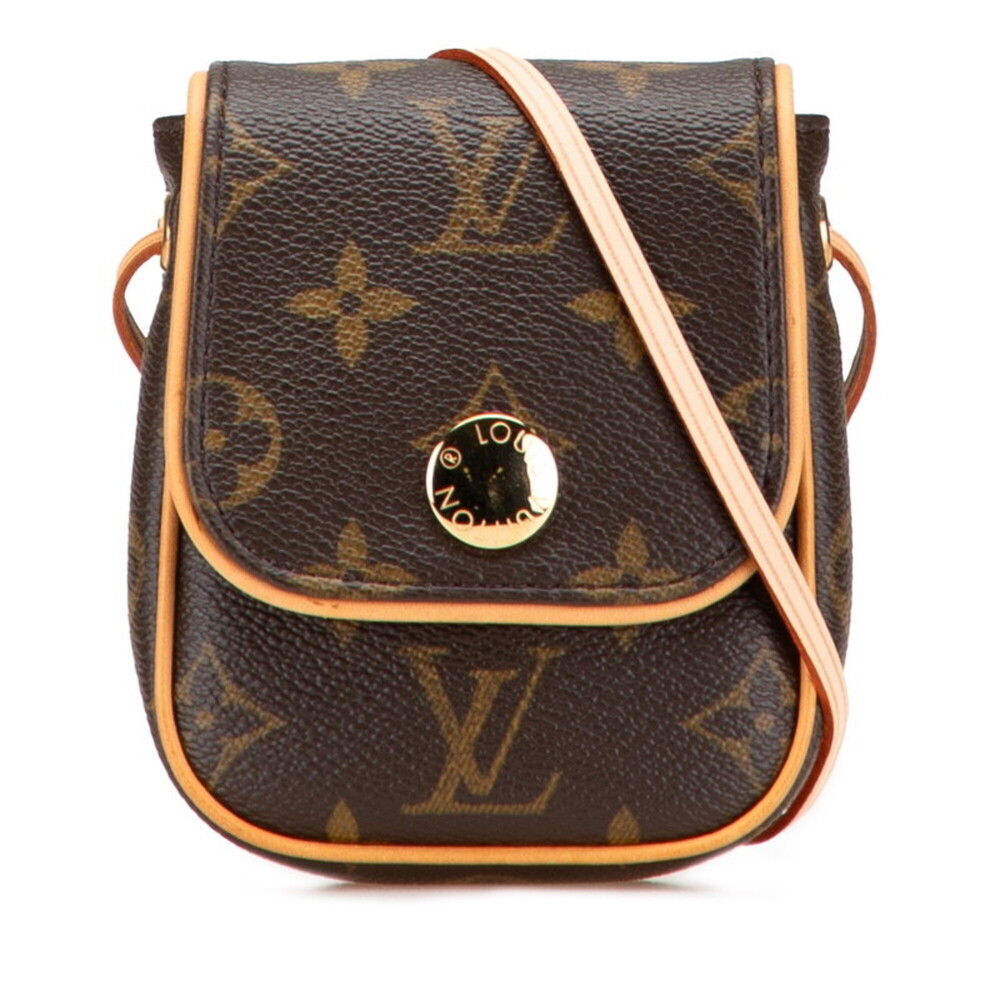 LOUIS VUITTON Authentic Brown Monogram Leather Pochette Shoulder Bag